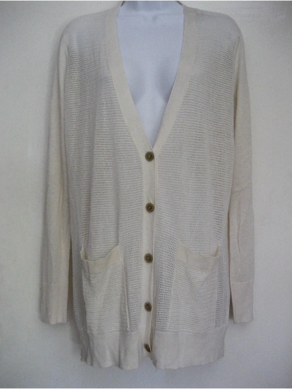 ATM Women Silk Wool Cashmere Blend Long Button Cardigan Quiet Luxury Cream Sz M